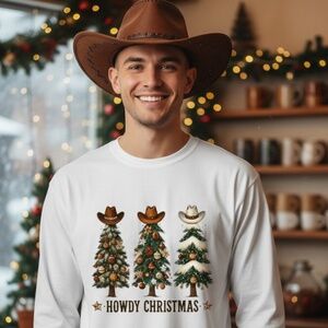 Howdy Christmas Western Tree T-shirt Rustic Design Unisex S M L XL XXL White